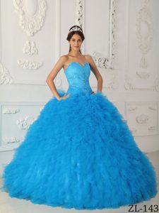 Elegant Beaded Satin and Organza Quinceanera Dresses in Aqua Blue