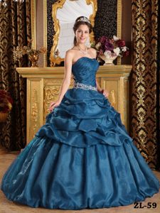 Turquoise Ruching Dresses for Quinceanera with Pick-ups and White Appliques