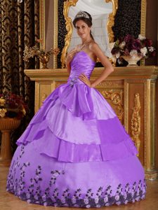 Clearance Ruching Purple Sweet 16 Dresses in Taffeta with Layers and Appliques