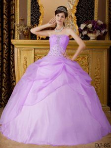 Classy Lavender Ruched Quinceanera Gown Dress with Embroidery and Pick-ups