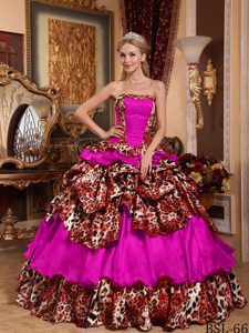 Fuchsia Ball Gown Dress for Quinceanera with Ruffled Layers and Leopard 2013