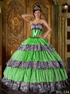 Luxurious Sweetheart Quinceanera Gown Dresses with Layers and Zebra on Sale