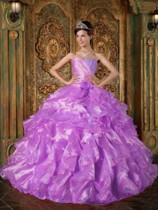 Discount Beading Quince Dresses with Handmade Flower and Ruffles in Hot Pink