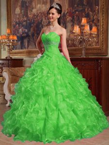 Sweetheart Organza 2013 Quinceanera Gown Dress with Ruffles in Spring Green