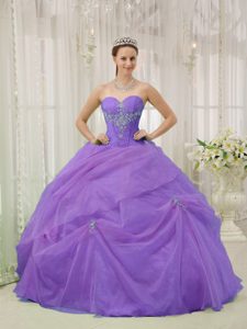 Sweetheart Floor-length Organza Sweet Sixteen Dresses with Appliques in Purple