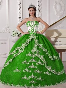 Beautiful Quinceanera Gown with Embroidery in Spring Green and White on Sale
