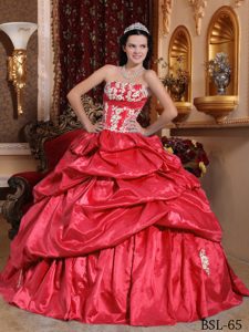 Coral Red Ball Gown Strapless Sweet Sixteen Dresses in Taffeta with Pick-ups