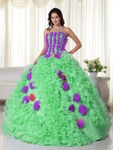 Pretty Multi-colored Ruffled Quinceanera Gown Dresses with Handmade Flowers