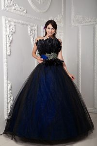 2013 New Stylish Strapless Quinceanera Dresses in Black and Blue with Beadings