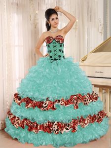 Pretty Apple Green Sweet Sixteen Quinceanera Dresses with Ruffles and Leopard