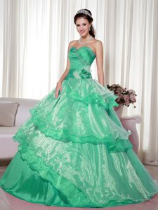 Green Ball Gown Sweetheart Quinceanera Gown Dresses with Layers and Beads