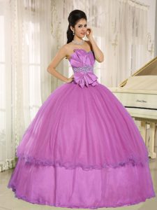 2015 Beautiful Rose Pink Bowknot Organza Dress for Quinceaneras