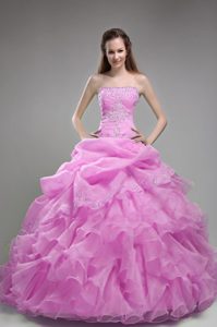 Rose Pink Floor-length Organza Ruffles Dress for a Quince in 2013