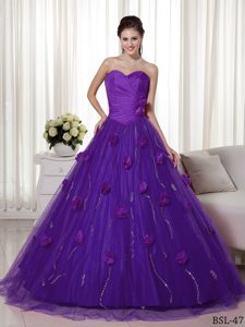Popular Purple Quinceanera Dress with Brush Train and Hand Made Flowers