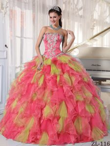 Luxurious Strapless Organza Quinceanera Dresses with Appliques for Cheap