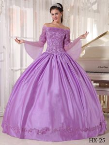 Lavender off the Shoulder Quinceanera Dress with Appliques on Promotion