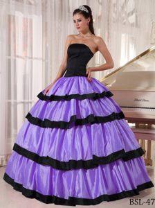 Lavender and Black Strapless Taffeta Quinceanera Dress with Layers on Sale