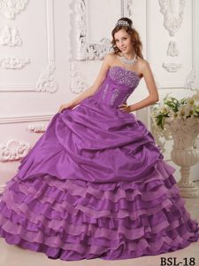 Popular Purple Strapless Taffeta Beaded 2013 Quinceanera Dress with Layers