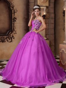 Sweetheart Fuchsia Organza Quince Gown with Beading on Sale
