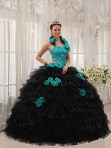 Taffeta and Organza Perfect Teal and Black Quince Dress with Halter