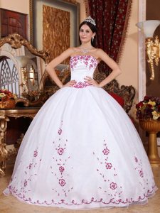 White Ball Gown Sweet Sweet Sixteen Dresses in Organza on Sale