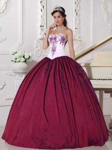 Embroidery Taffeta Lovely Sweet 16 Dresses in White and Wine Red