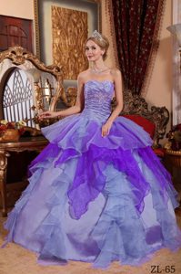 Beaded Organza Quinces Dresses for Wholesale Price in Lavender