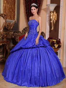 Strapless Taffeta Cheap Sweet 15 Dress with Beading and Appliques