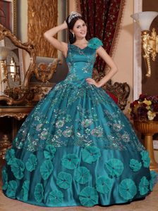 Satin Sweet 16 Dresses with V-neck and Appliques for Wholesale Price