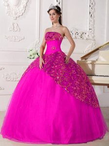 Hot Pink Ball Gown Strapless Cheap Quinceanera Dress with Ruching