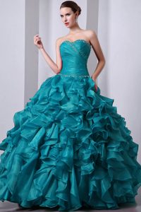 Cute Sweetheart Organza Quince Dresses with Beading and Ruffles