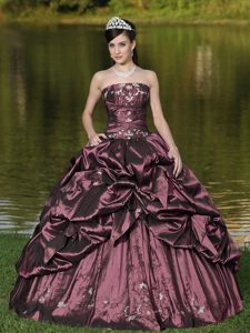 Rust Red Strapless Beaded Ball Gown Quinces Dresses for Low Price