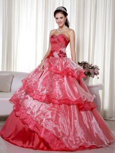 Red Ball Gown Beaded Sweetheart Quinces Dress for Wholesale Price