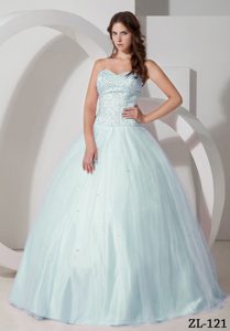 Light Apple Green Ball Gown Sweetheart Tulle Beading Quinceanera Dresses