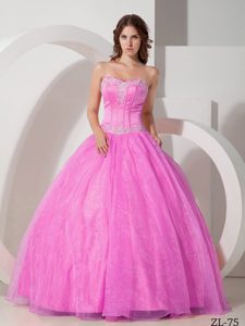 Beautiful Satin and Organza Quinceanera Dress with Appliques and Beading