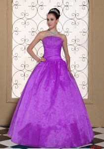 Lovely Strapless Purple Sweet 16 Dress with Beading in Taffeta and Organza