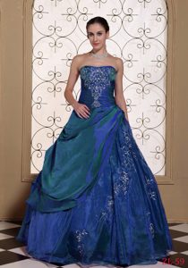 Modest Taffeta and Organza Embroidery Sweet 15 Dresses in Blue on Sale