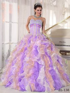 Multi-color Sweetheart Organza Dresses for Quinceanera with Appliques