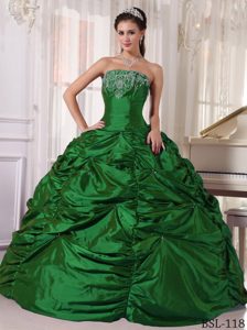 Custom Made Green Strapless Taffeta Embroidery Dresses for Quinceanera