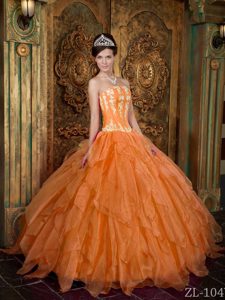 Gorgeous Strapless Appliqued Orange Quinceaneras Dresses in Organza