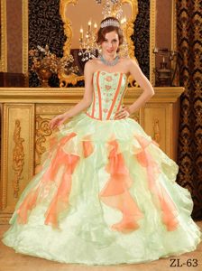 Low Price Multi-Color Ball Gown Organza Quince Dresses with Appliques