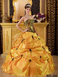 Orange Embroidery Taffeta Quinceanera Dress with Appliques and Pick-ups