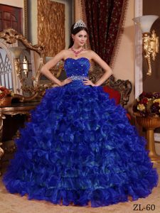 Royal Blue Organza Sweet Sixteen Dresses with Sweetheart and Beading