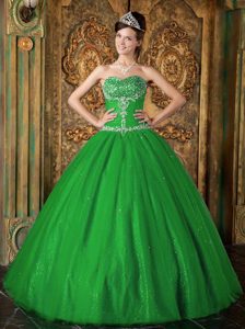Princess Sweetheart Tulle Sweet Sixteen Dresses with Beading in Green