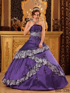 Recommended Purple Strapless Embroidery Sweet 15 Dresses in Taffeta