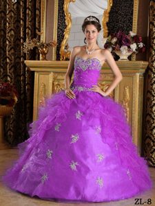 Hot Lavender Sweetheart Organza Quinceanera Gown Dresses with Ruffles