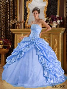 Low Price Baby Blue Taffeta and Tulle Sweet Sixteen Dresses with Beading