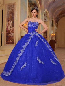 Beautiful Organza Embroidery and Beaded Sweet 15 Dresses in Dark Blue