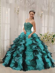 Beautiful Multi-colored Sweetheart Organza Quinces Dresses with Beading
