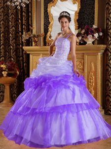 Romantic One Shoulder Organza Beaded Quinceanera Dress with Appliques
